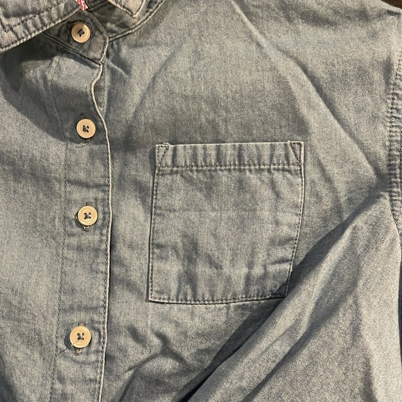 3/$20 Justice Girls Denim Blouse Size 8 - Button-Up Knot Front Shirt - Picture 3 of 10